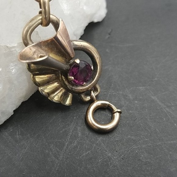 Vintage Sterling Fluted Bracelet Purple Glass Signed Harry Iskin - Picture 3 of 5